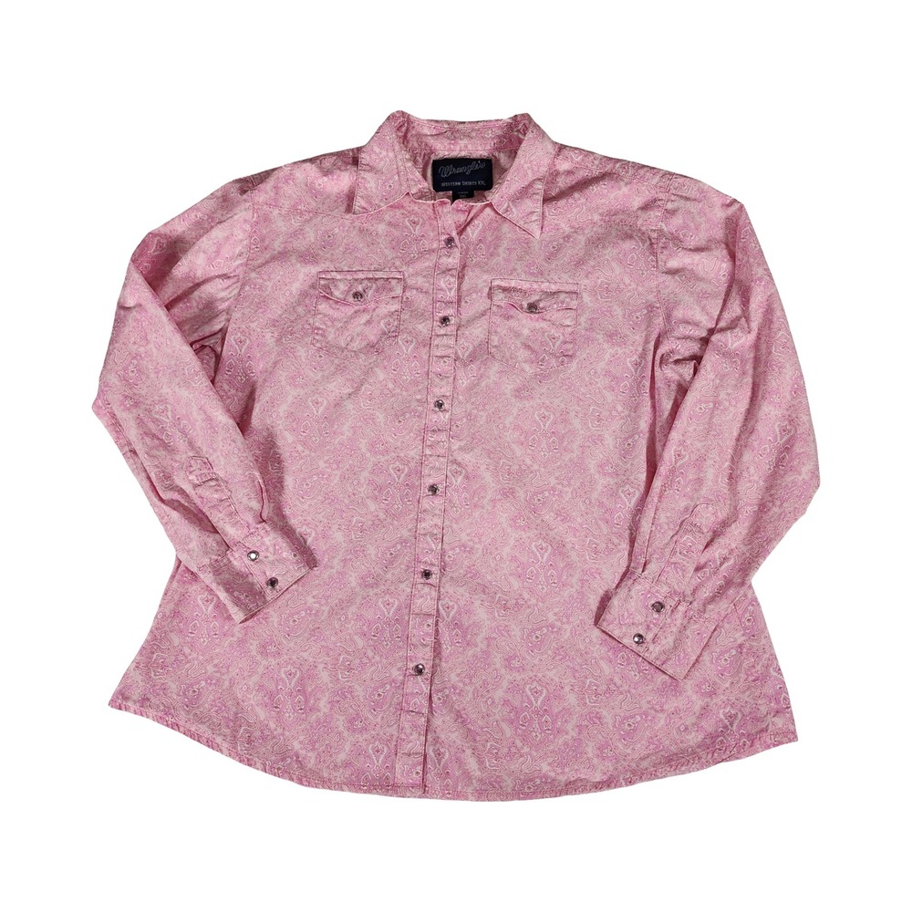 Wrangler Womens XXL Pink Paisley Western Snap Long Sleeve Cotton Shirt LWB120K